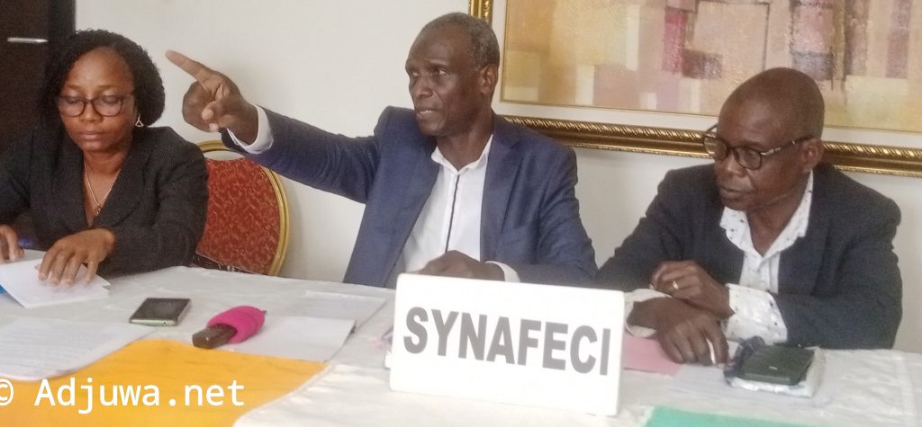 Le Président national du Syndicat National des Fournisseurs de l’Etat de Côte d’Ivoire (SYNAFECI), Monsieur Gré Faustin a animé une conférence de presse ce jeudi 27 juillet 2023