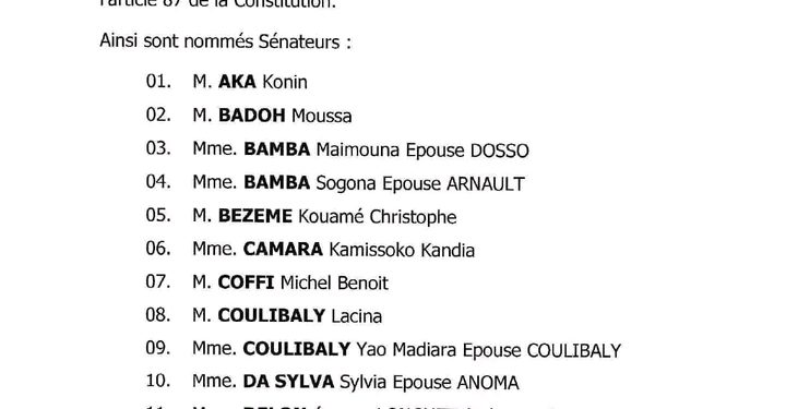 Le Président de la République, Alassane Ouattara a procédé, ce lundi 9 octobre 2023, à la signature d’un décret portant nomination de trente-trois (33) Sénateurs